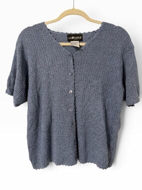 Vintage Sag Harbor Short Sleeve Button Down Cardigan Silk Blend Coastal Grandma